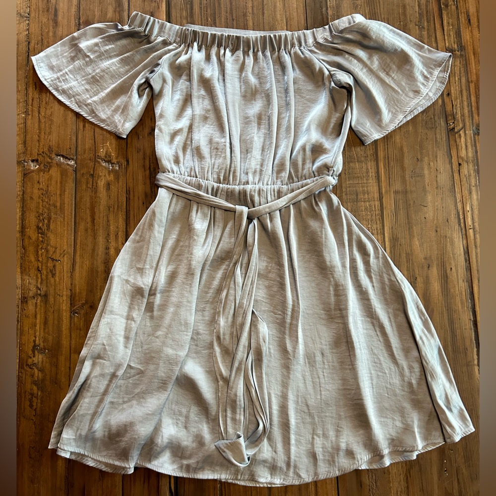 Bardot off the shoulder light blue dress